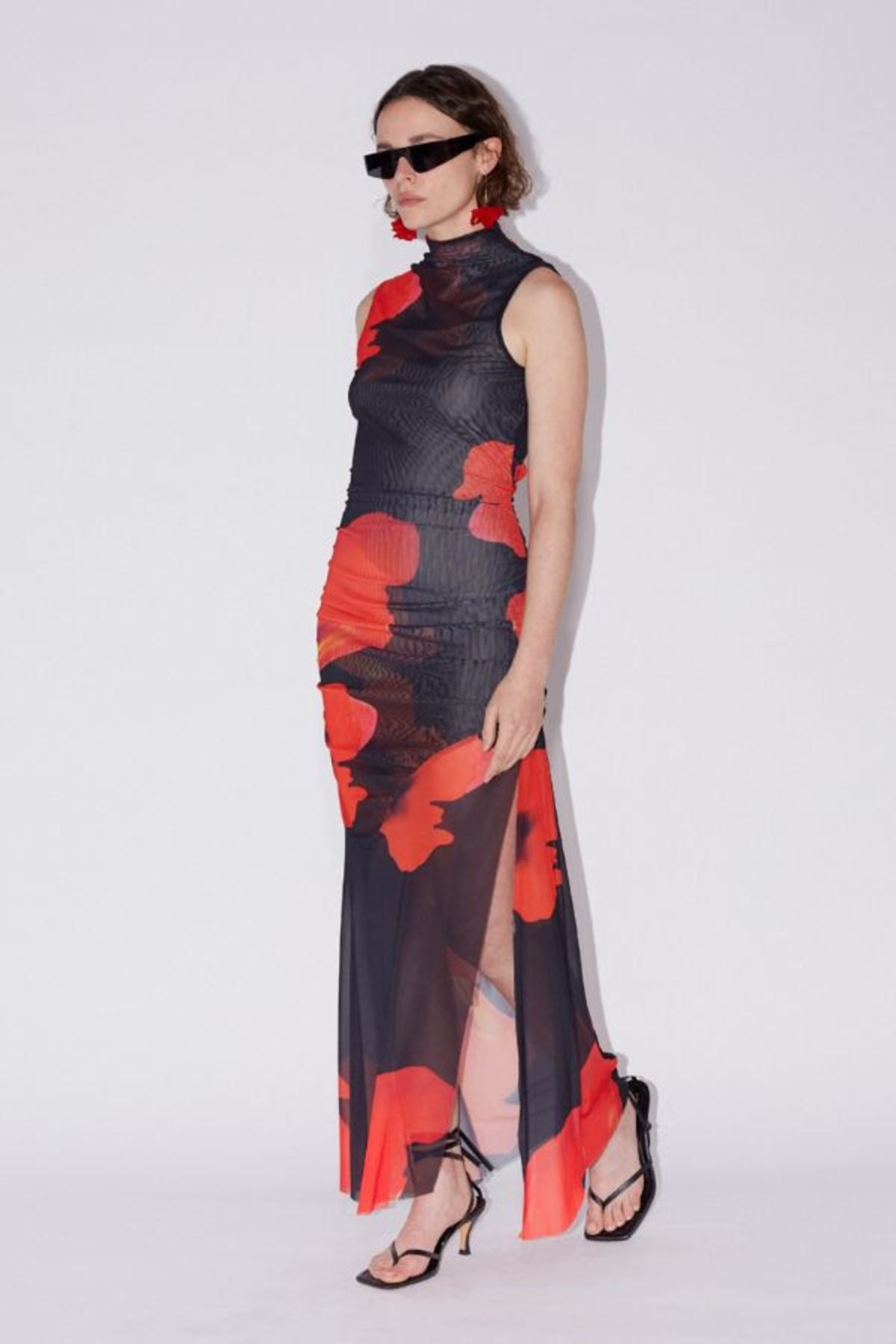 FLORAL PRINTED MESH DRESS